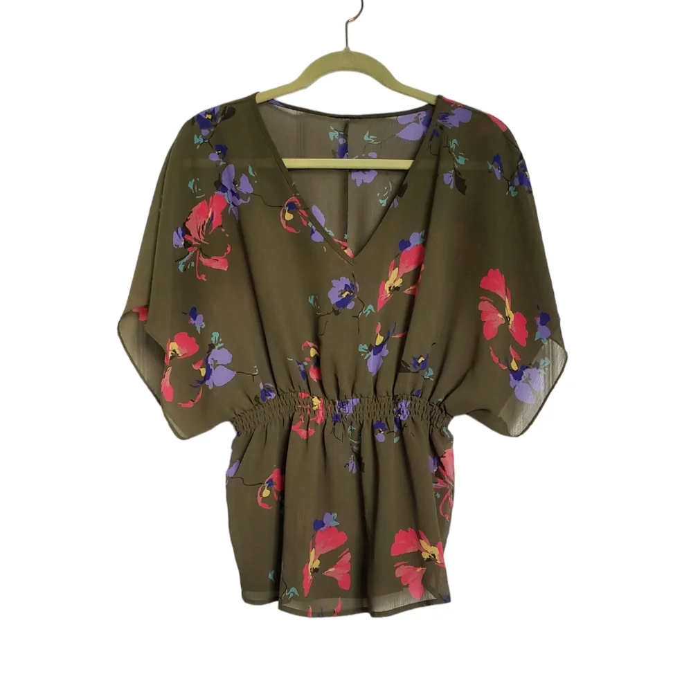 Sheer floral batwing sleeve top with free coordinating layering cami